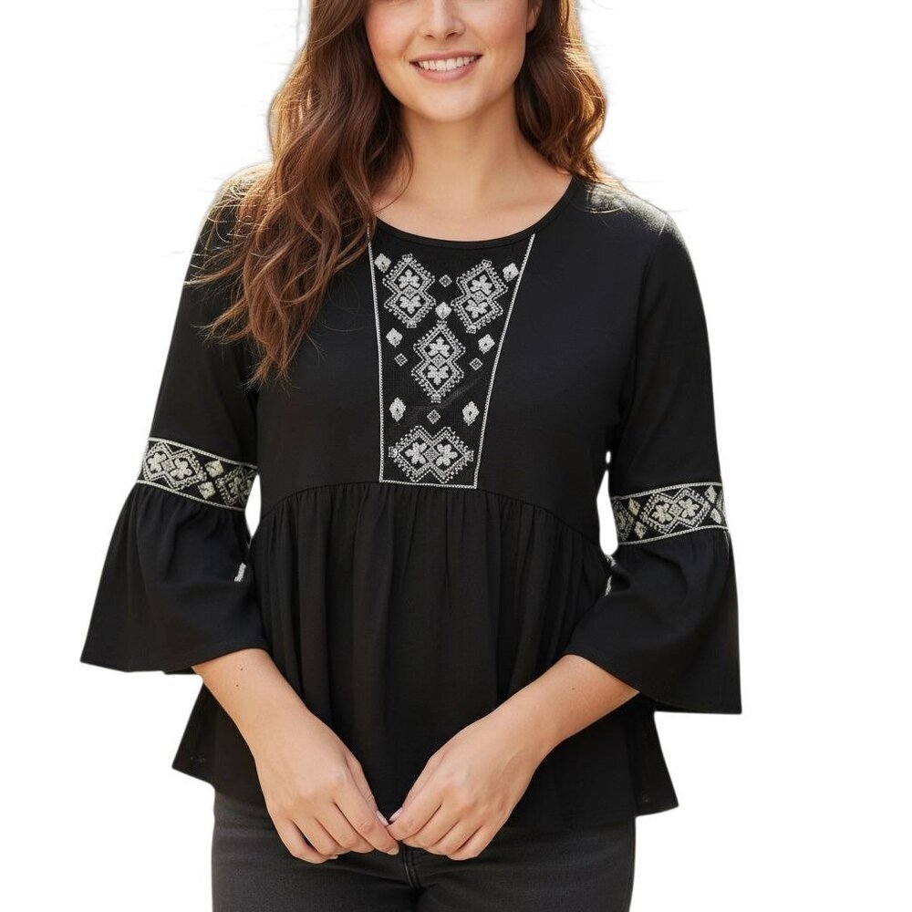 New Directions Black Scoop Neck 3/4 Sleeve Top Size 1X NWT